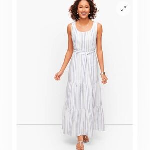 NWOT Talbots Stripe Linen Tiered Maxi Dress, 16